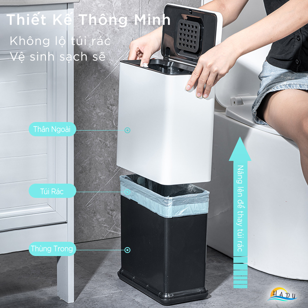 Thùng Rác Inox Chữ Nhật Hẹp CCKO 8L, Khử Mùi Bằng Than Hoạt Tính, Nhiều Màu