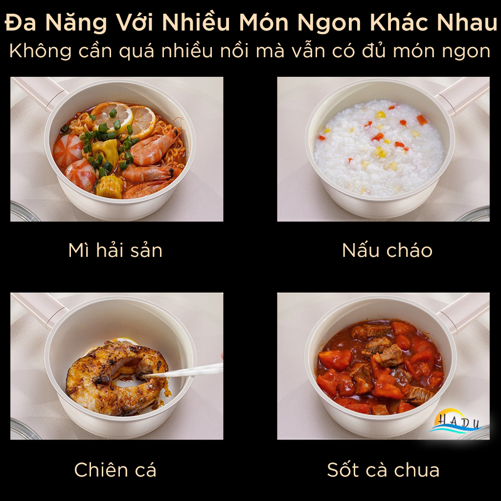 Nồi Chống Dính Gốm Cao Cấp 16cm – Không PFOA, Dẫn Nhiệt Đều, Nắp Thủy Tinh Trong Suốt, Dung Tích 1290ml SSGP