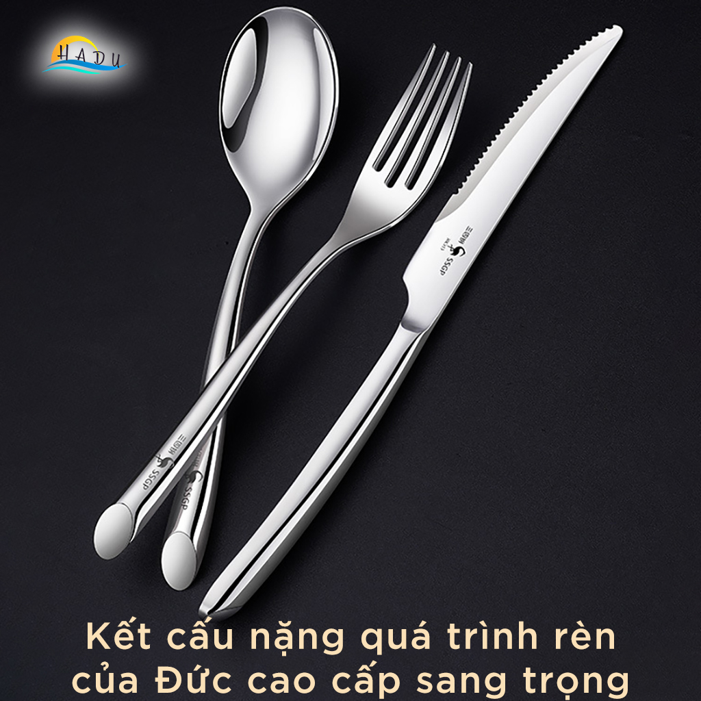 Bộ 12 Món Dao Dĩa Ăn Bít Tết SSGP, Inox 304, Lưỡi Răng Cưa Sắc Bén, Đạt Chất Lượng LFGB Đức