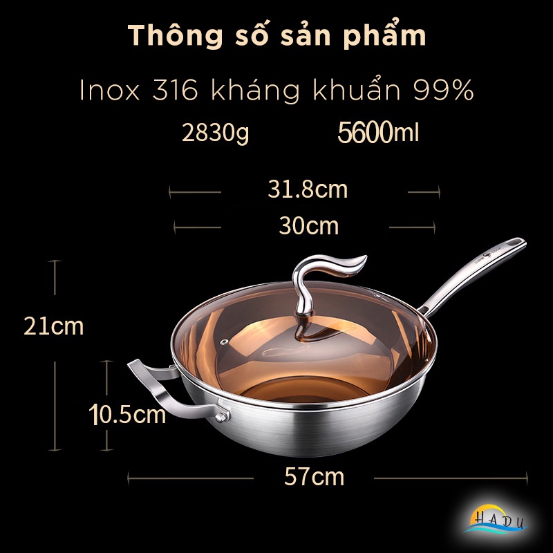 Chảo inox bếp từ sâu lòng có nắp 32 cm inox 316 cao cấp ba lớp giữ nhiệt tốt dẫn nhiệt nhanh đều tiết kiệm khí đốt SSGP