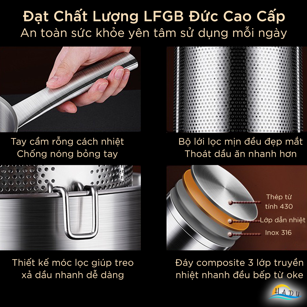 Nồi Chiên Ngập Dầu Mini Bếp Từ SSGP, 2.4L, Inox 316L, Kèm Rổ Lưới Lọc Dầu, Đạt Chất Lượng LFGB Đức