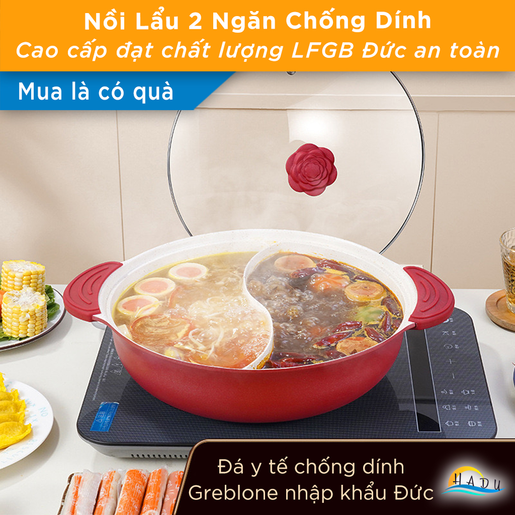 Nồi Lẩu 2 Ngăn Bếp Từ Cao Cấp Đa Năng Chống Dính 30cm Đạt Chất Lượng LFGB Đức SSGP