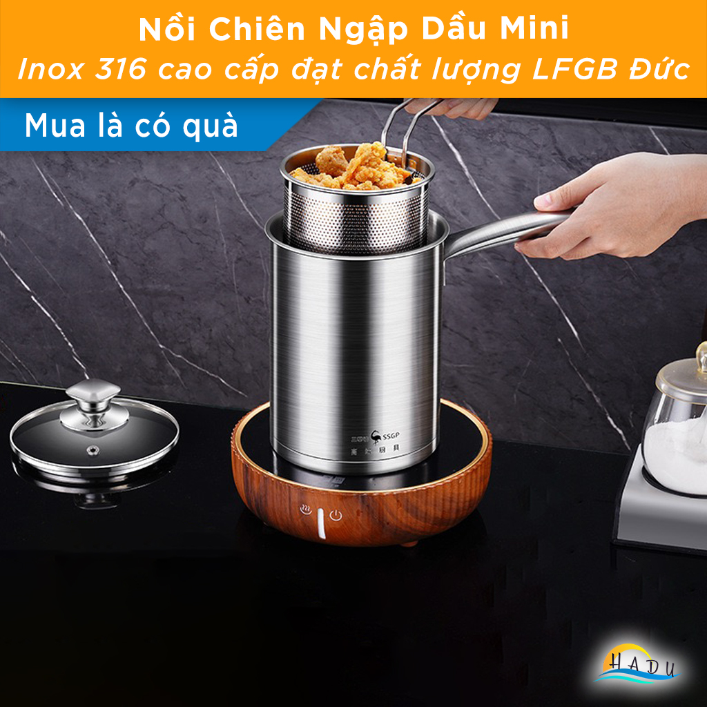 Nồi Chiên Ngập Dầu Mini Bếp Từ SSGP, 2.4L, Inox 316L, Kèm Rổ Lưới Lọc Dầu, Đạt Chất Lượng LFGB Đức