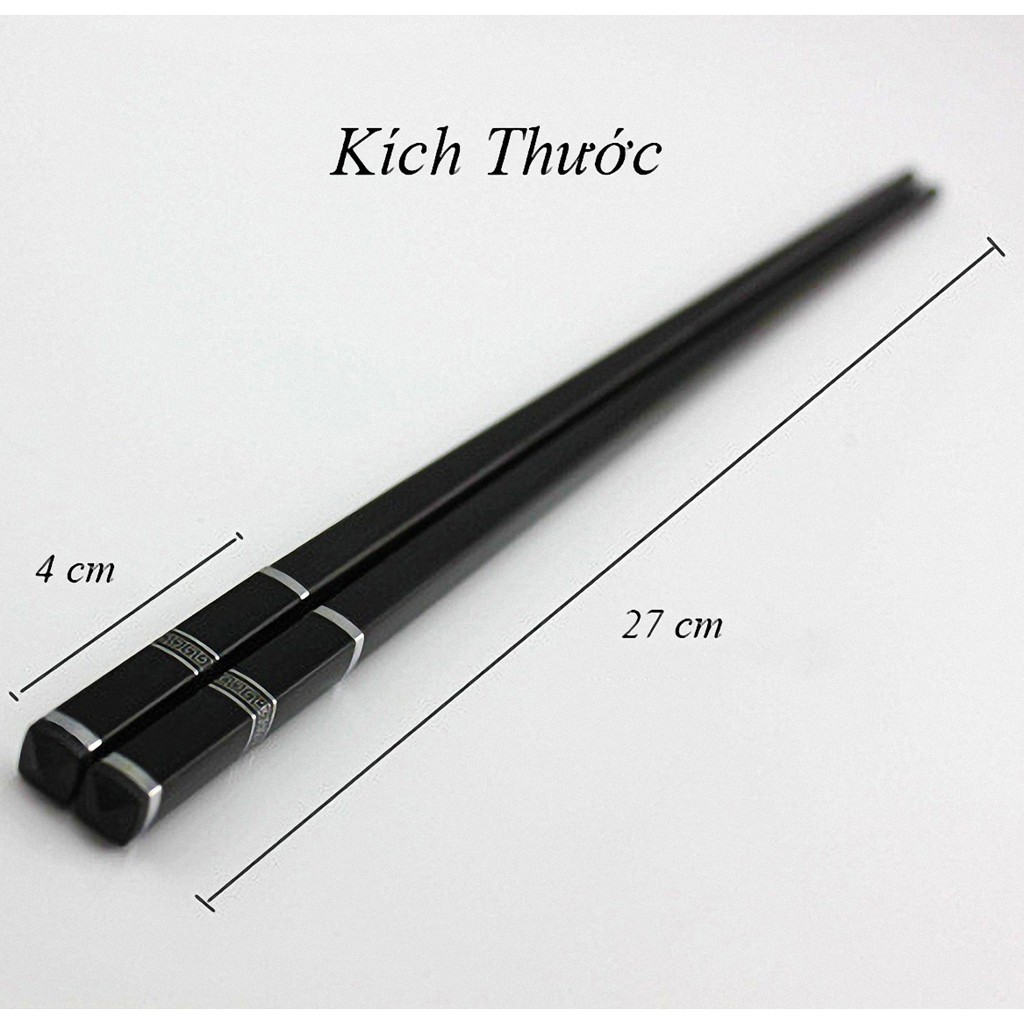 Bộ 10 Đôi Đũa Hợp Kim Kiểu Nhật HADU, Kháng Khuẩn, Chống Trơn, Dài 27cm, Màu Đen Vàng Bạc