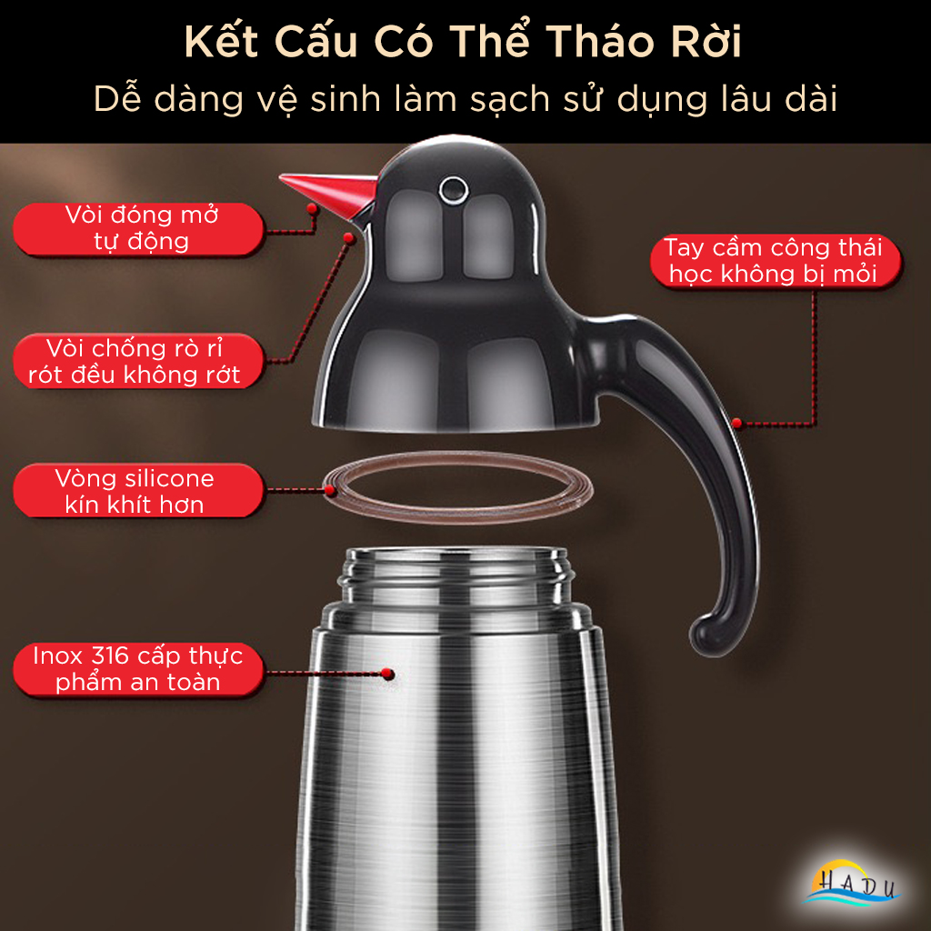 Bình Rót Dầu Ăn Inox 316L SSGP, 800ml, Nắp Mở Tự Động, Chống Rò Rỉ, Đạt Chất Lượng LFGB Đức