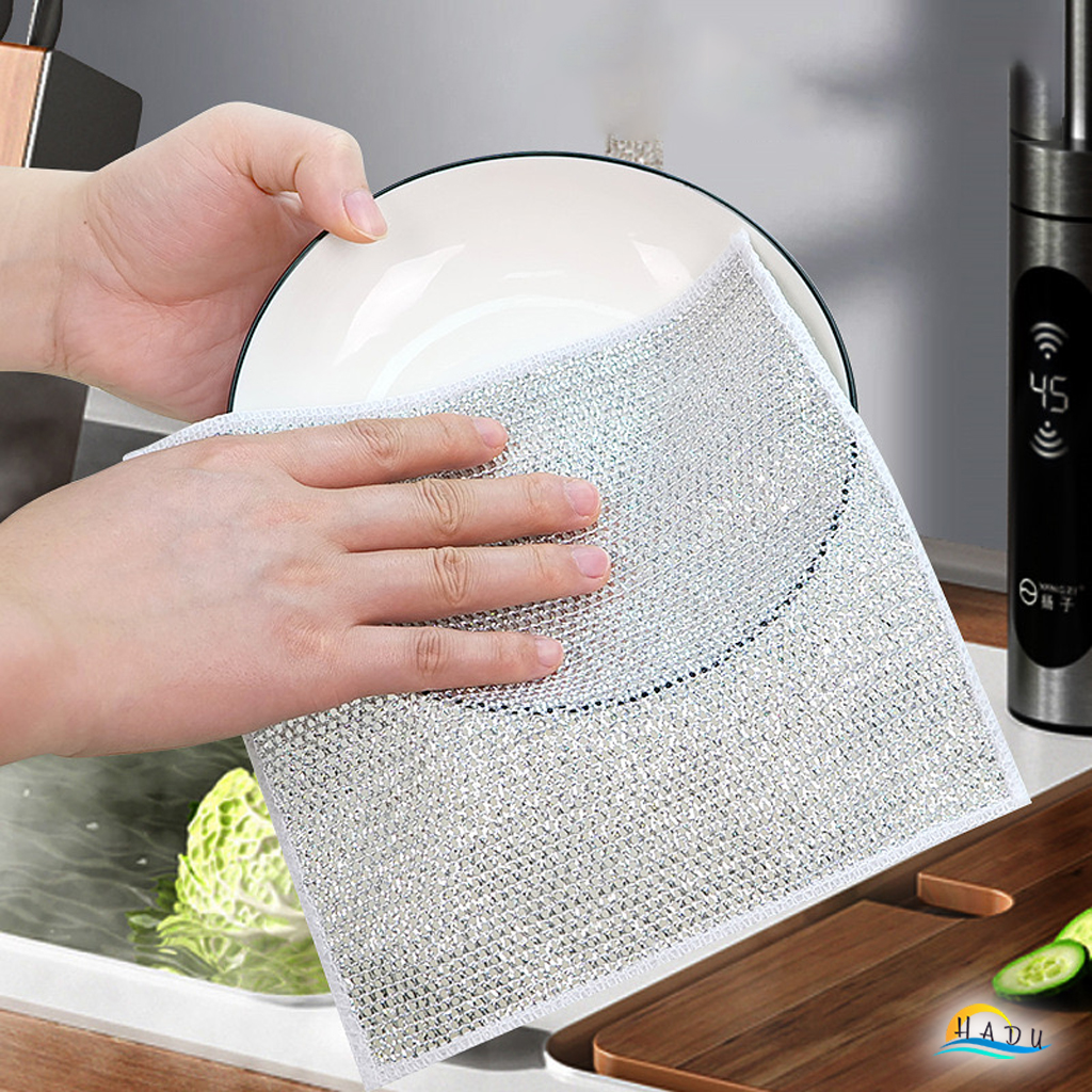 Khăn Lau Chén Đĩa Sợi Bạc Cao Cấp – Chống Dính Dầu, Sạch Nhanh, Bền Bỉ HADU