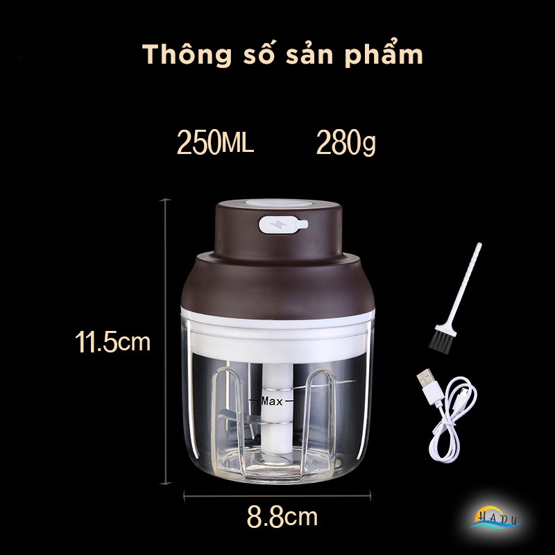 Máy Xay Tỏi Ớt Mini Sạc USB SSGP 250ml, Lưỡi Inox 304, Xay Nhanh, Thân Nhựa PC, Đạt Chất Lượng LFGB Đức