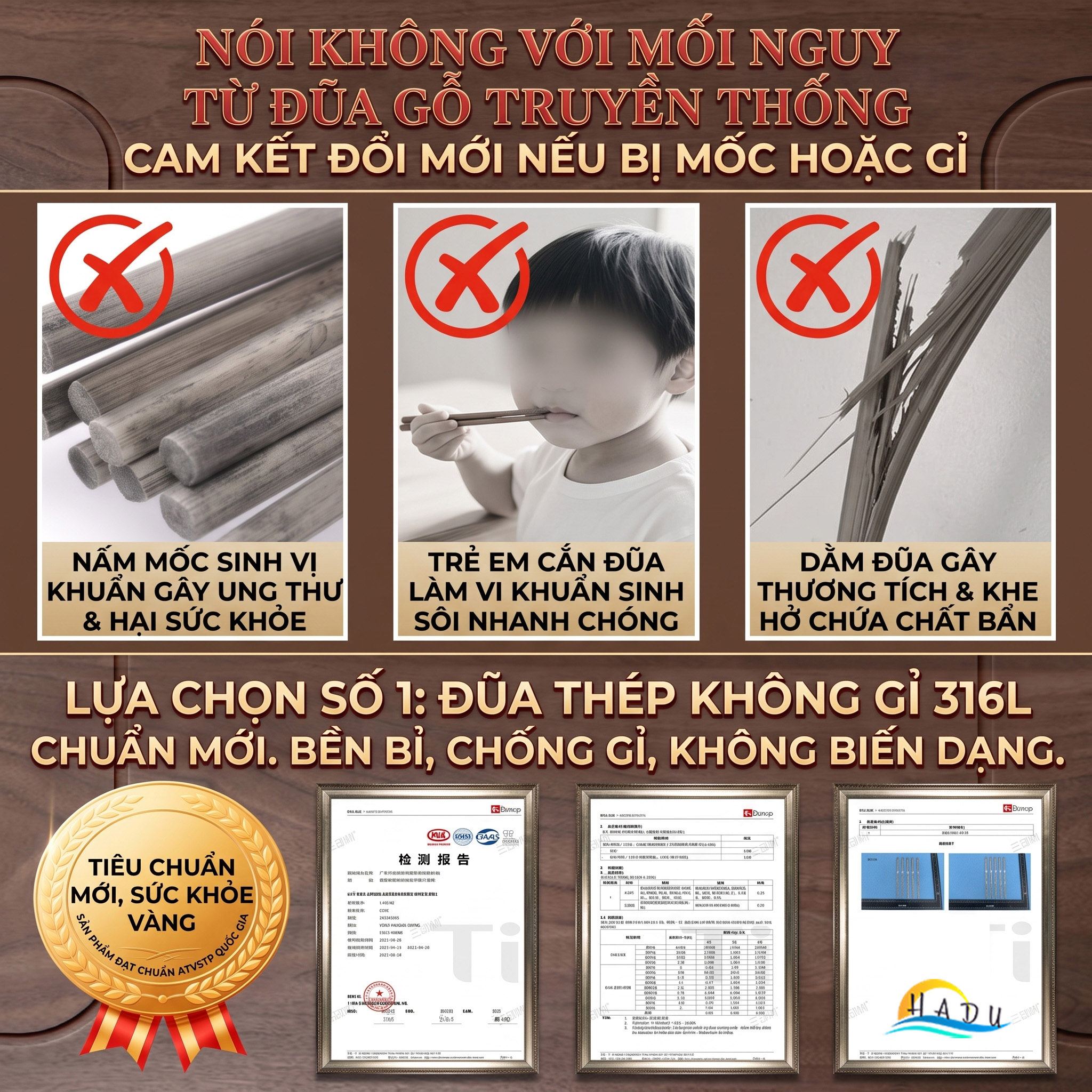 Đũa Ăn Cơm Inox 316L Cao Cấp Sang Trọng Kháng Khuẩn Chống Mốc Chống Trượt Cách Nhiệt SSGP