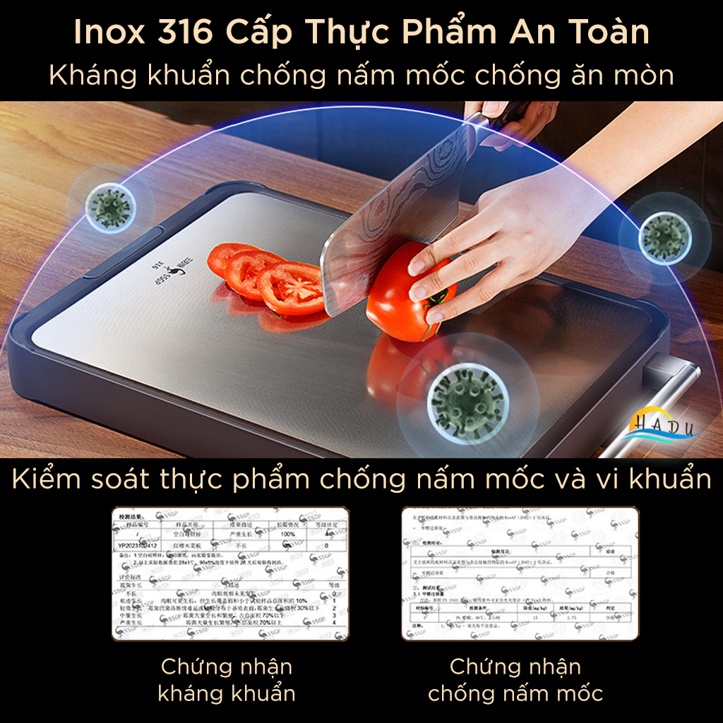 Thớt 2 Mặt SSGP Inox 316 và Gỗ Lim Kháng Khuẩn, 29x41x3cm, 32x45x3cm Đạt Chất Lượng LFGB Đức