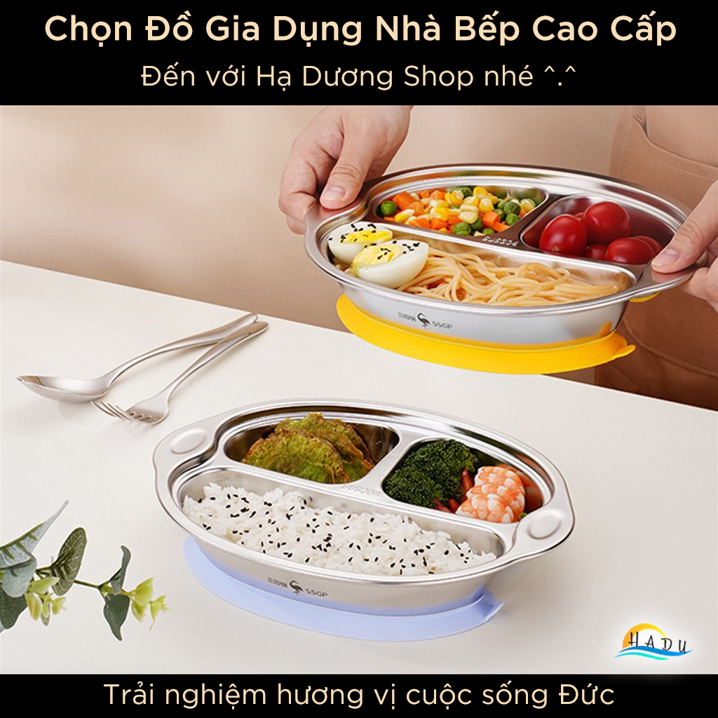 Khay Ăn Dặm Inox 304 Cho Bé – Silicone Chống Đổ, An Toàn, Dễ Dàng Vệ Sinh SSGP