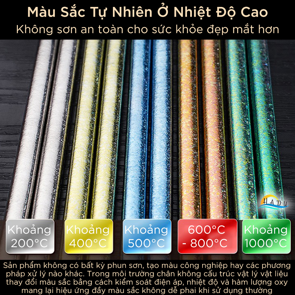 Bộ 5 Đôi Đũa Titan SSGP Nguyên Chất, Kháng Khuẩn, Cách Nhiệt, Đạt Chất Lượng LFGB Đức