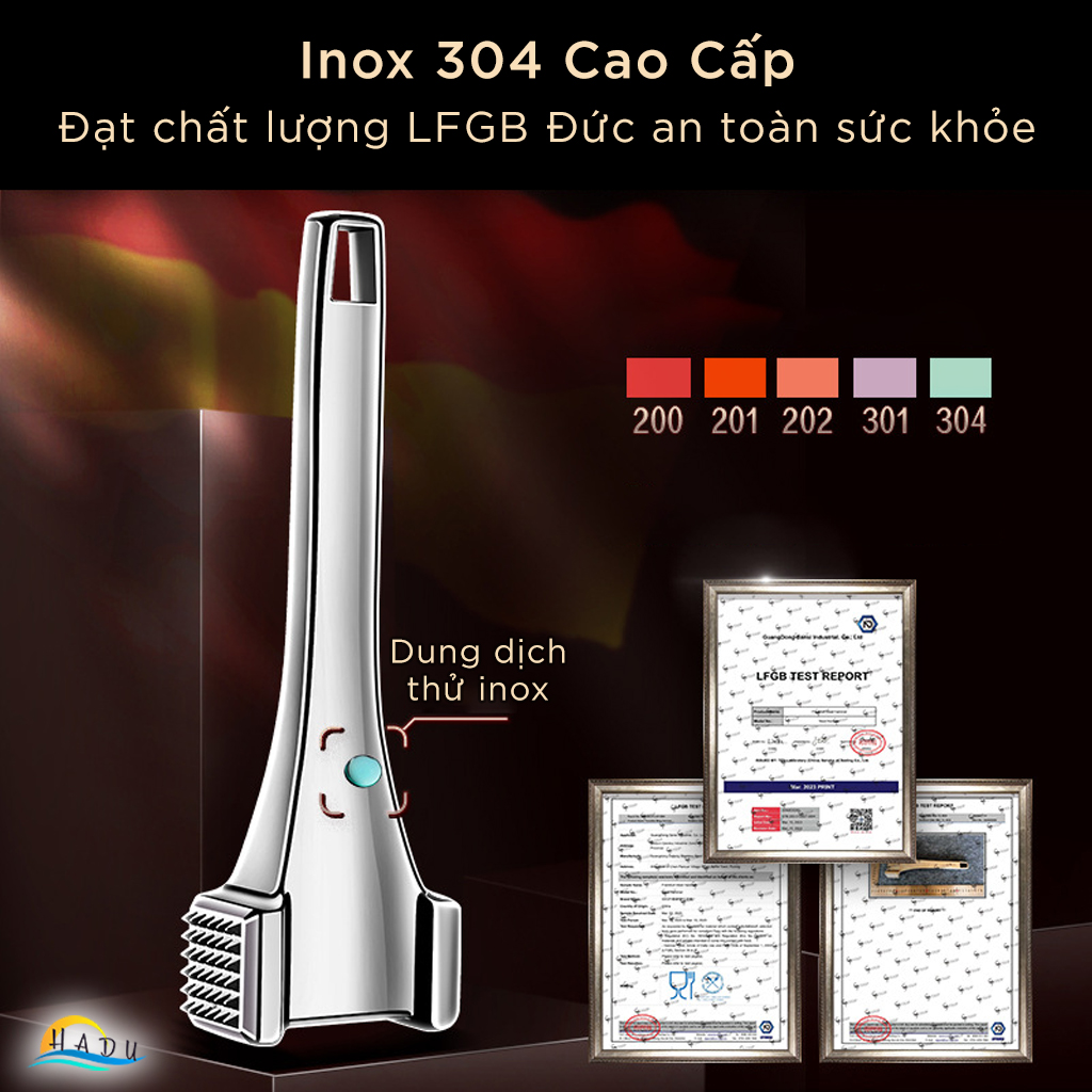 Búa Dập Thịt Inox 304 Cao Cấp – 36 Gai Nhọn, Đầu Rỗng Giảm Trọng Lượng, Móc Treo Tiện Lợi, Đạt Tiêu Chuẩn LFGB Đức SSGP