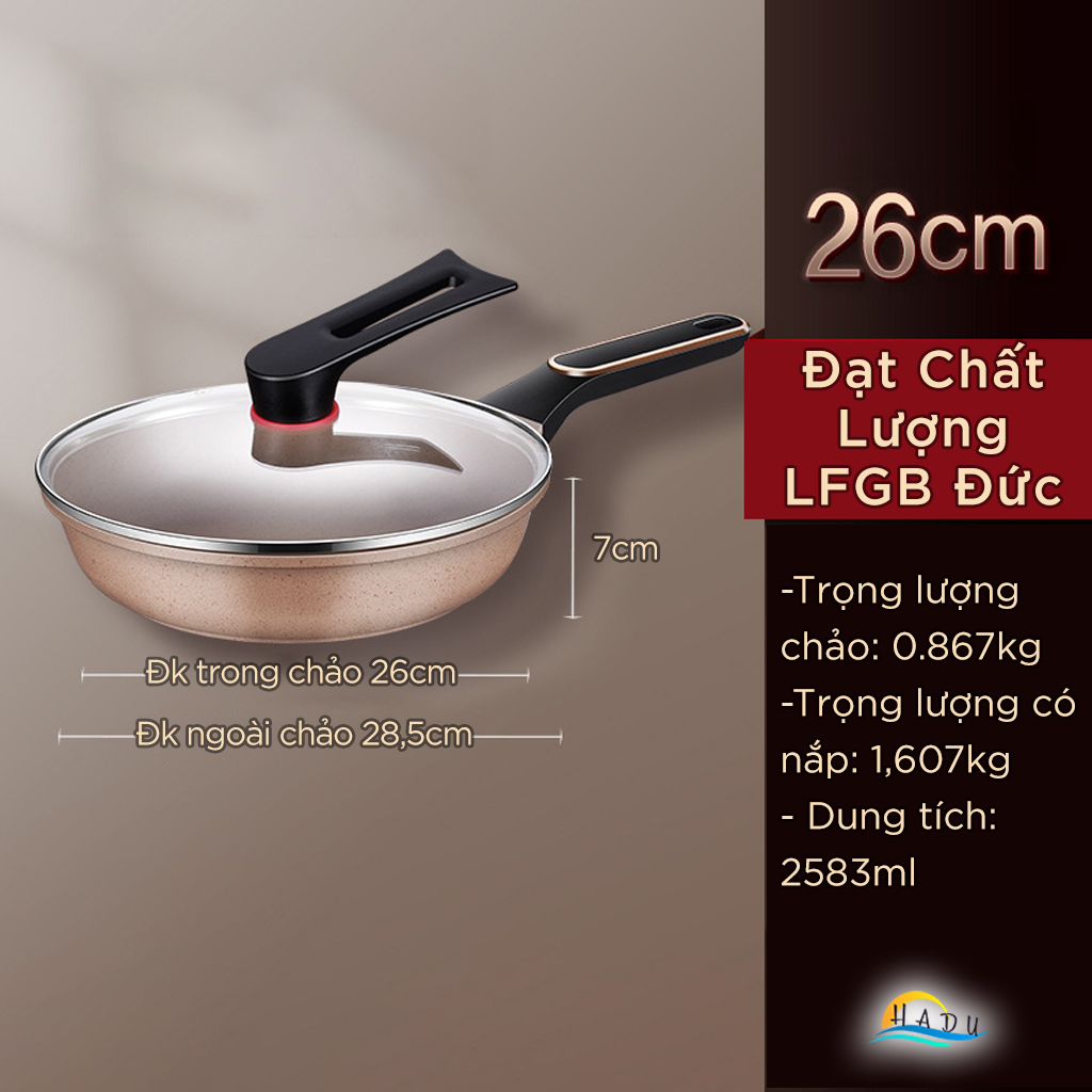 Chảo Chống Dính Lòng Sâu Bếp Từ SSGP 26cm 28cm, Phủ Ceramic Đá, Nắp Kính Tự Đứng, Đạt Chất Lượng LFGB Đức