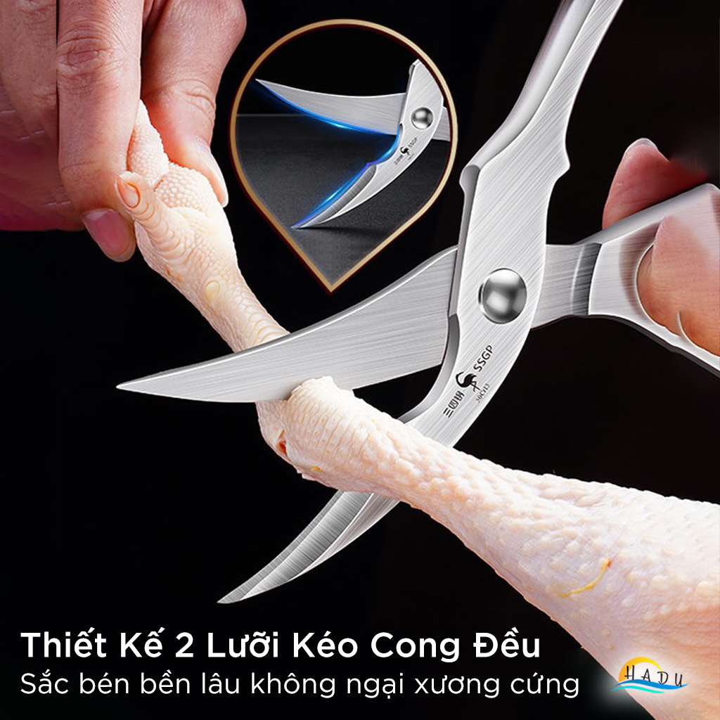 Kéo Cắt Gà Trợ Lực Nhà Bếp Cao Cấp SSGP, Kéo Cắt Thực Phẩm Cộng Lực Không Gỉ Đạt Chất Lượng LFGB Đức