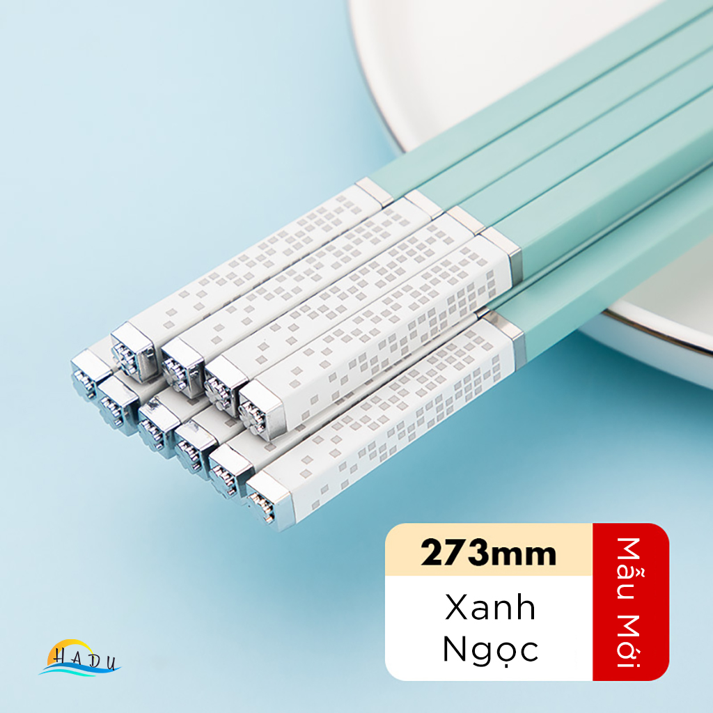 [10 Đôi] Đũa Ăn Cao Cấp Hợp Kim PET + Sợi Thủy Tinh, Chống Trơn Trượt, Chống Ngấm Nước, Màu Xanh Bắc Âu, Dài 27,3cm HADU