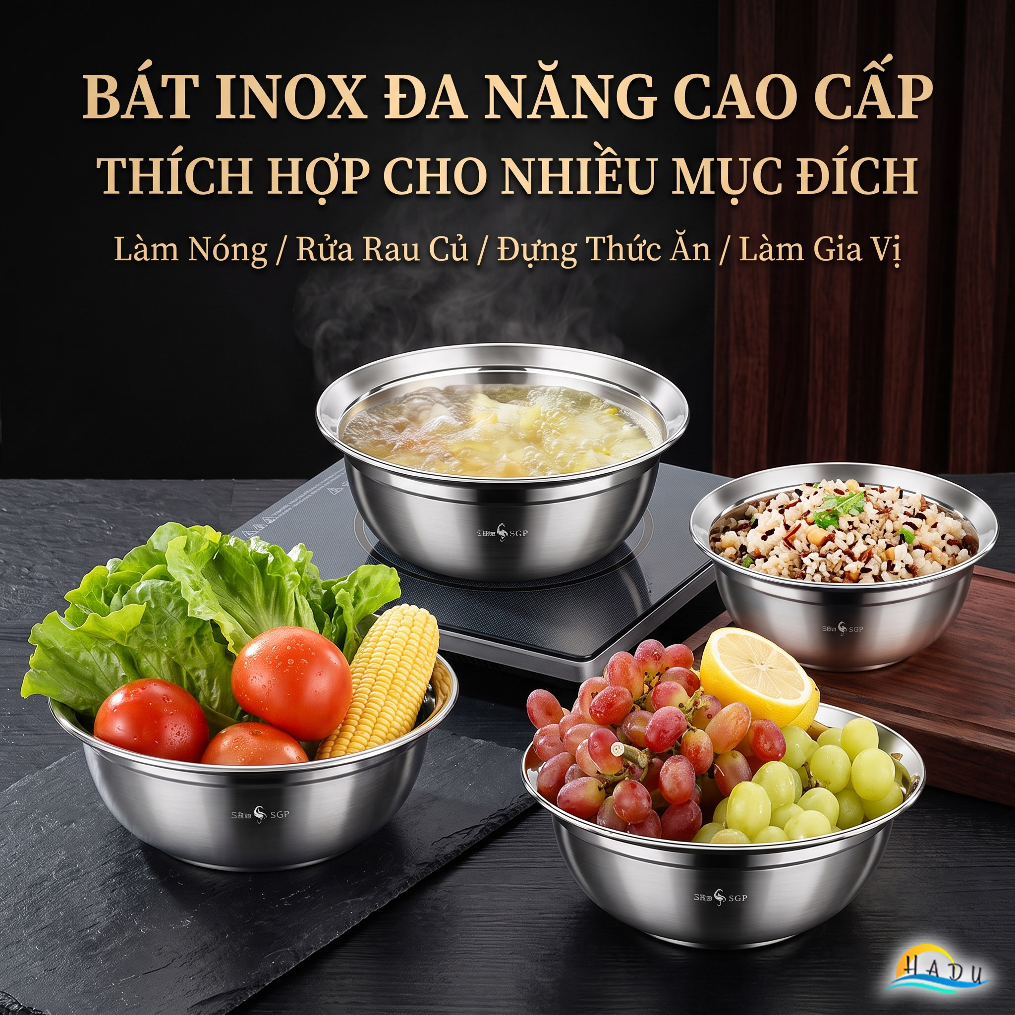 Thau Bát Tô Chậu Inox 316 Cao Cấp Chống Trào Đa Năng Dày Dặn Dùng Được Bếp Từ Bếp Gas SSGP