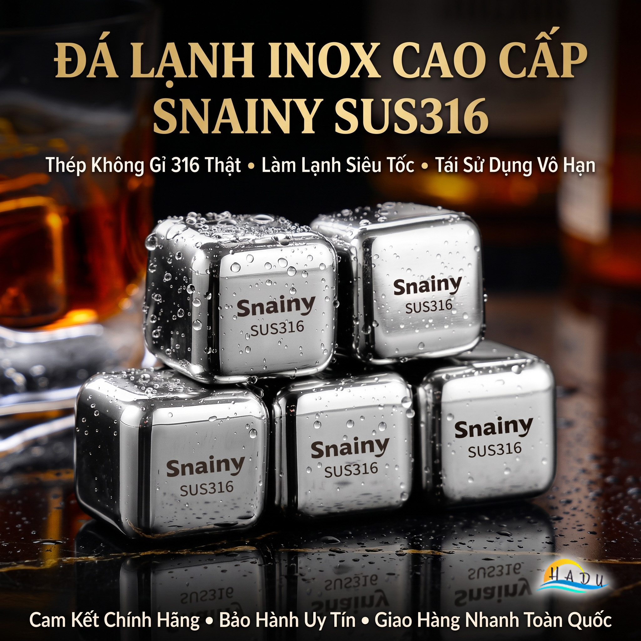 Đá Lạnh Vĩnh Cửu Inox 316 Cao Cấp Kháng Khuẩn Không Tan Làm Loãng Vị Đồ Uống Snainy