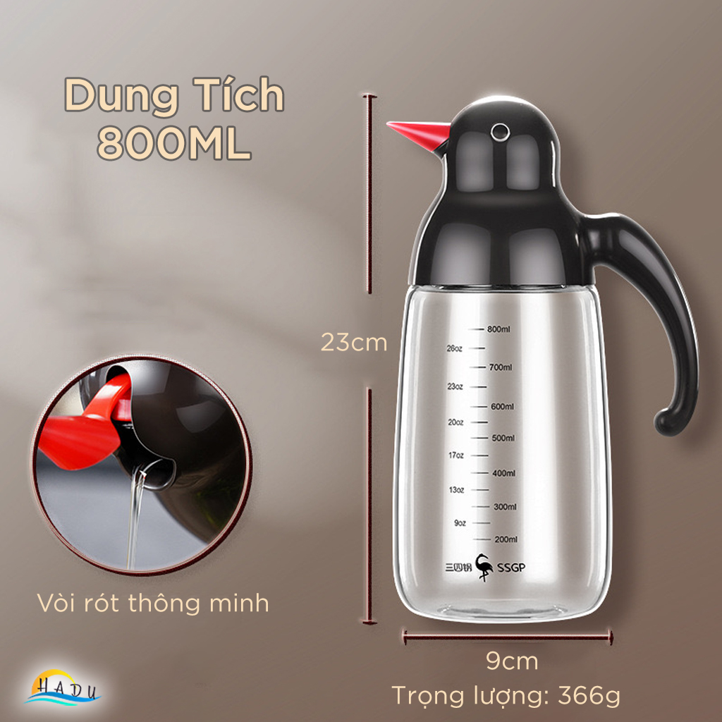 Bình Đựng Dầu Ăn Nước Mắm Thủy Tinh Đa Năng Có Vòi Cao Cấp 800ml Đạt Chất Lượng LFGB Đức SSGP