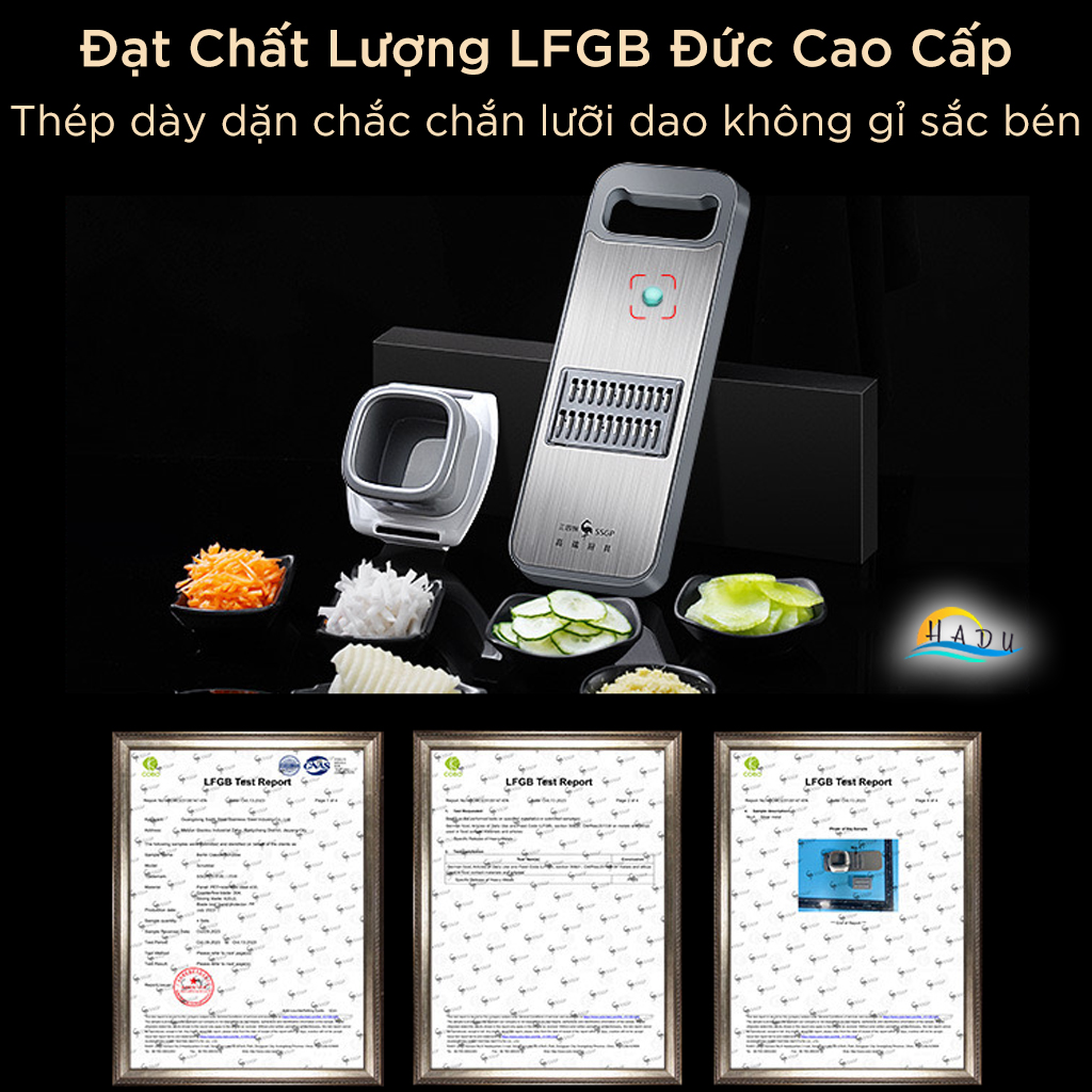 Bộ Nạo Rau Củ Đa Năng SSGP 6 Lưỡi Dao Inox, Kèm Dụng Cụ Bảo Vệ Tay, An Toàn, Đạt Chất Lượng LFGB Đức