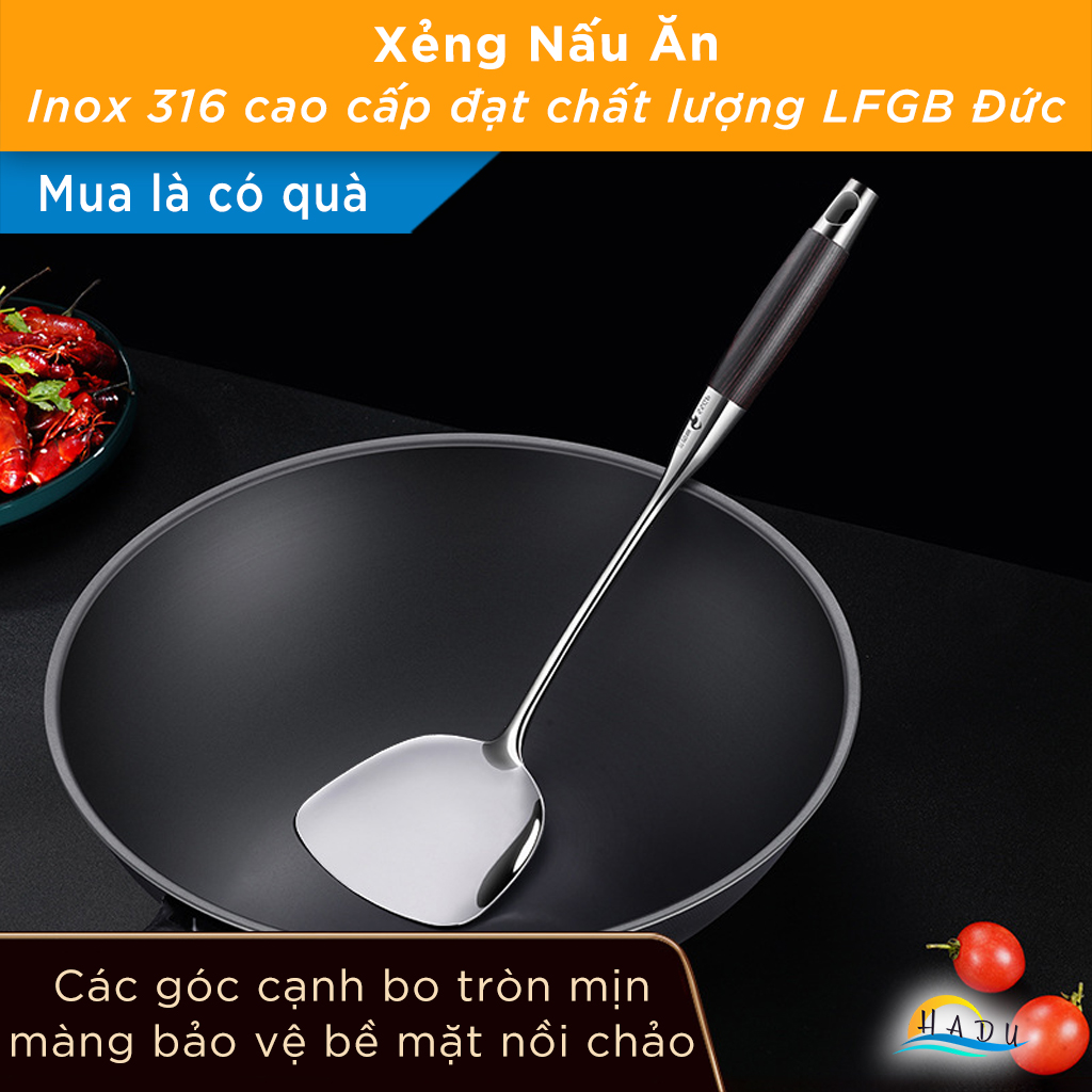 Xẻng Xào Nấu Inox 316L SSGP, Kháng Khuẩn, Tay Cầm Chống Nóng, Dài 39cm, Đạt Chất Lượng LFGB Đức