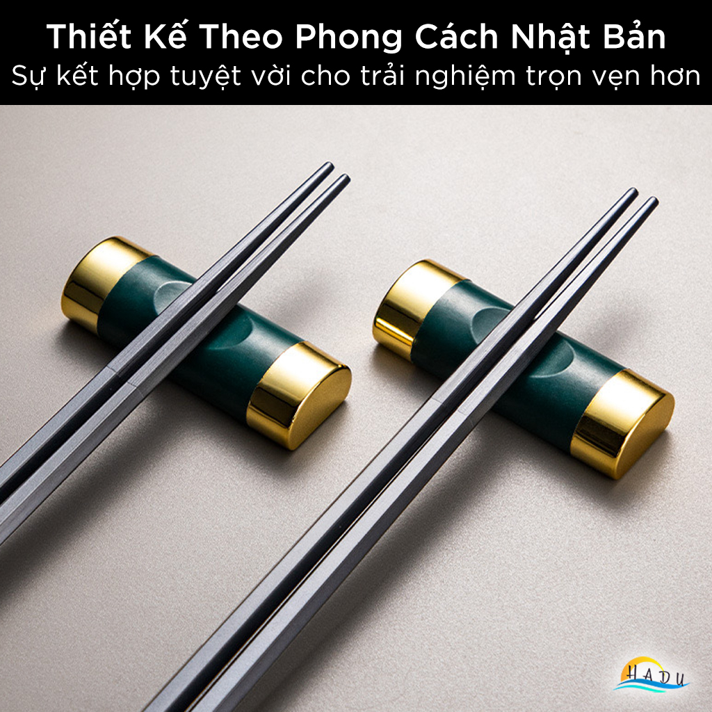 Đũa Ăn Cơm Kiểu Nhật Bản Cao Cấp HADU - Màu Đen Sang Trọng, Viền Kim Loại "King Of Ring", Chống Mốc, Chịu Nhiệt 120°C