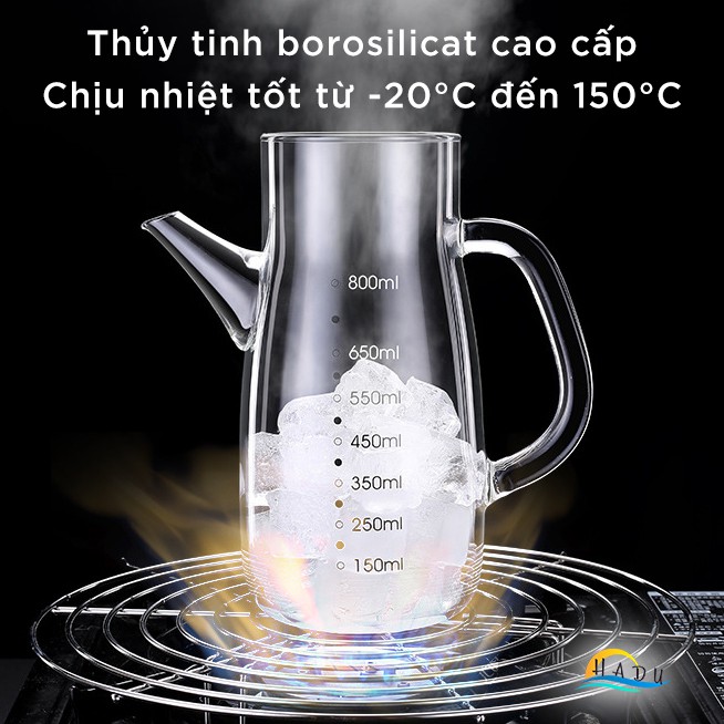 Bình Rót Dầu Ăn Thủy Tinh Borosilicate SSGP 800ml, Vòi Chống Rò Rỉ, Nắp Inox 304, Đạt Chất Lượng LFGB Đức