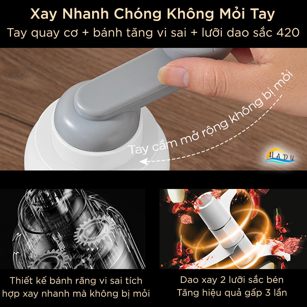 Máy Xay Tỏi Ớt Mini Cao Cấp – Tay Quay Cơ, Bánh Răng Vi Sai, Lưỡi Dao Sắc Bén 420, Đạt Tiêu Chuẩn LFGB Đức SSGP
