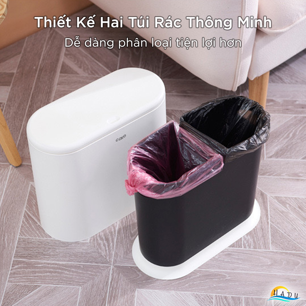 Thùng Rác Phân Loại 2 Ngăn CCKO 9L, Nắp Nhấn Mở, Cho Phòng Khách, Nhiều Màu