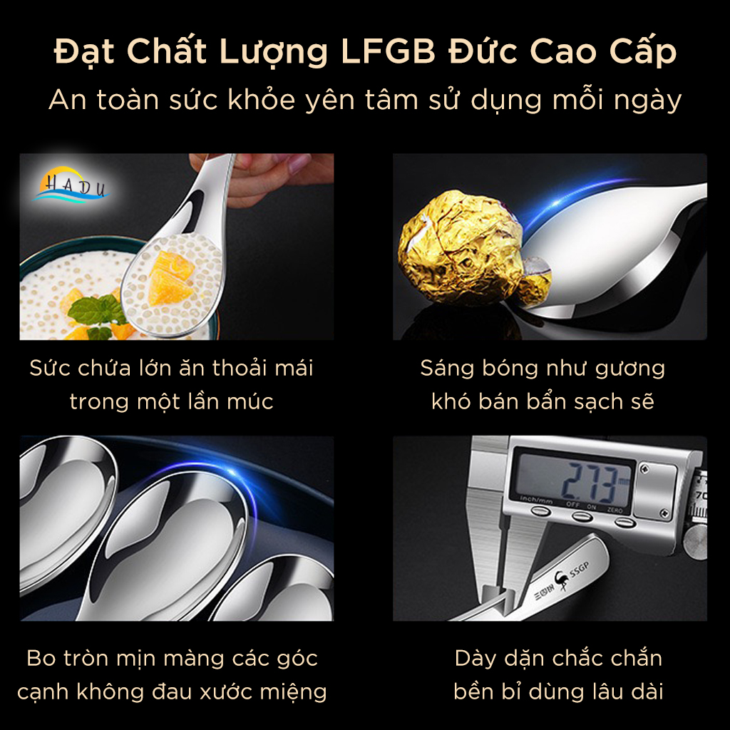 Thìa Sâu Lòng Inox 316L SSGP, Muỗng Ăn Cơm Canh Phở Dày Dặn, Sáng Bóng Cao Cấp Đạt Chất Lượng LFGB Đức