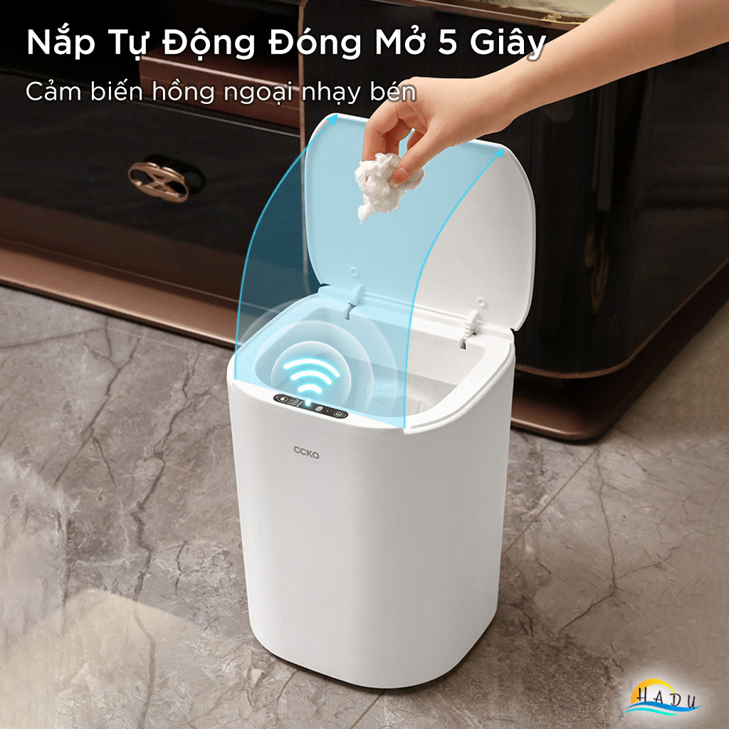 Thùng Rác Cảm Ứng Tự Động CCKO 14L, Chống Nước IPX5, Nắp Kín Ngăn Mùi, Nhiều Màu