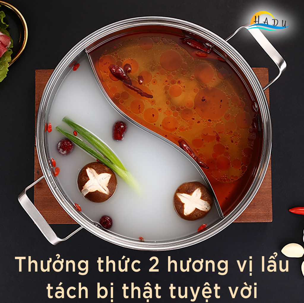 Nồi Lẩu 2 Ngăn Dùng Được Bếp Từ Đa Năng Inox 304 Cao Cấp 28cm 30cm Đạt Chất Lượng Đức SSGP