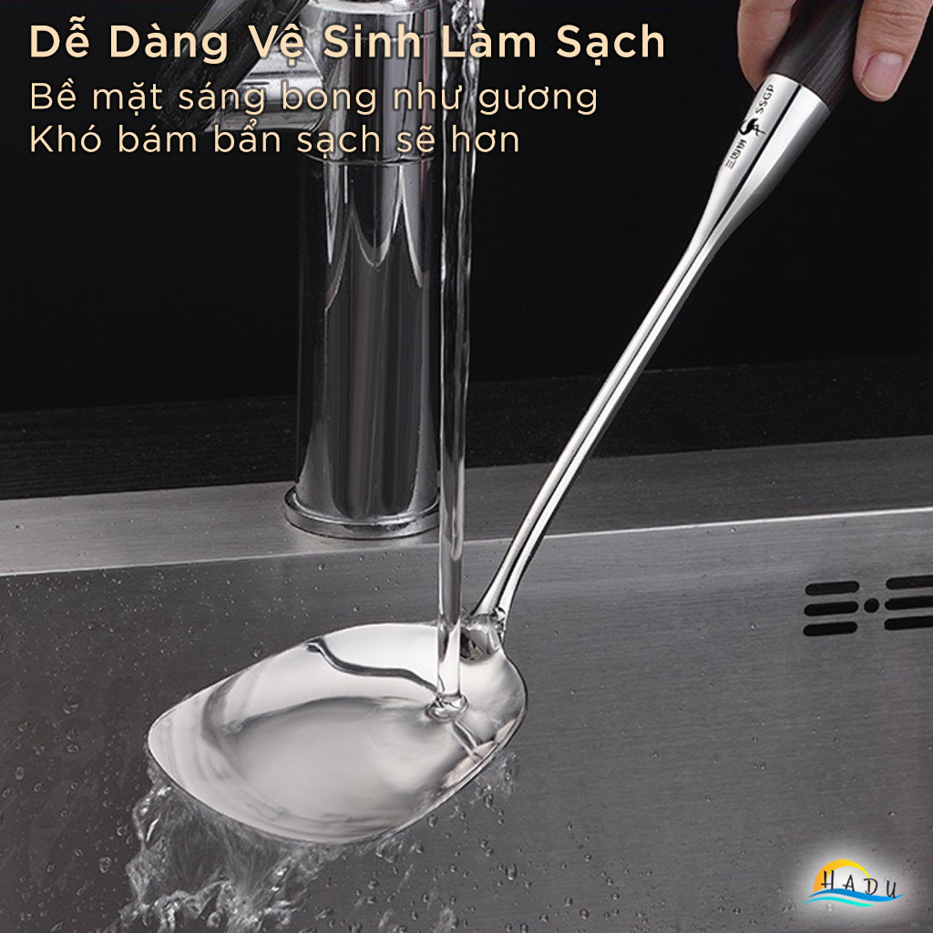 Xẻng Xào Nấu Inox 316L SSGP, Kháng Khuẩn, Tay Cầm Chống Nóng, Dài 39cm, Đạt Chất Lượng LFGB Đức