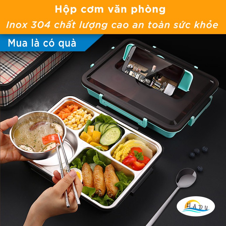 Hộp Đựng Cơm Văn Phòng 4 Tầng Cao Cấp – Giữ Nhiệt, Nhựa PP + Inox 304 An Toàn, Tiện Lợi Mang Đi SSGP