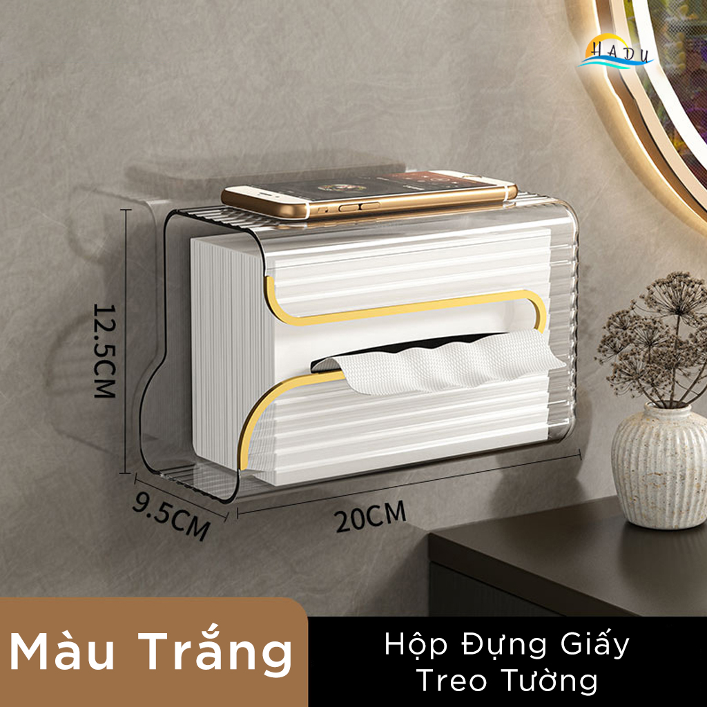 Hộp Đựng Khăn Giấy Treo Tường CCKO, Có Khay Đựng Đồ, Nhựa PET, Dán Tường, Nhiều Màu