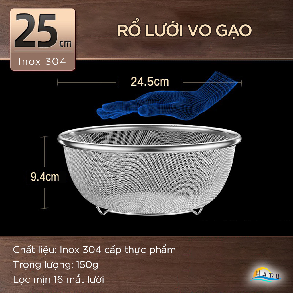Rổ Inox Lưới Vo Gạo Inox 304 Cao Cấp SSGP, Chậu Inox Rửa Rau Kháng Khuẩn Đạt Chất Lượng LFGB Đức