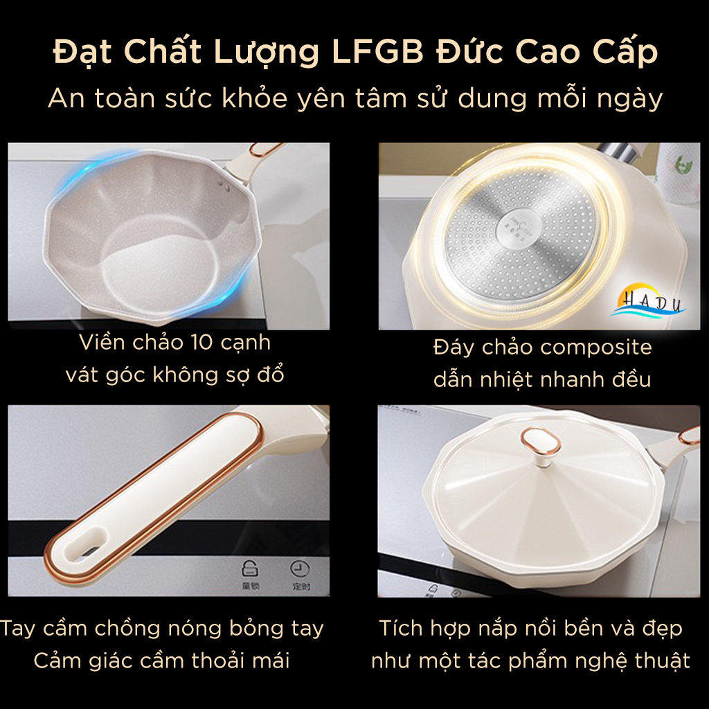 Chảo Chống Dính Bếp Từ SSGP 30cm, Nắp Xoay Điều Áp, Phủ Đá Y Tế, Màu Trắng, Đạt Chất Lượng LFGB Đức