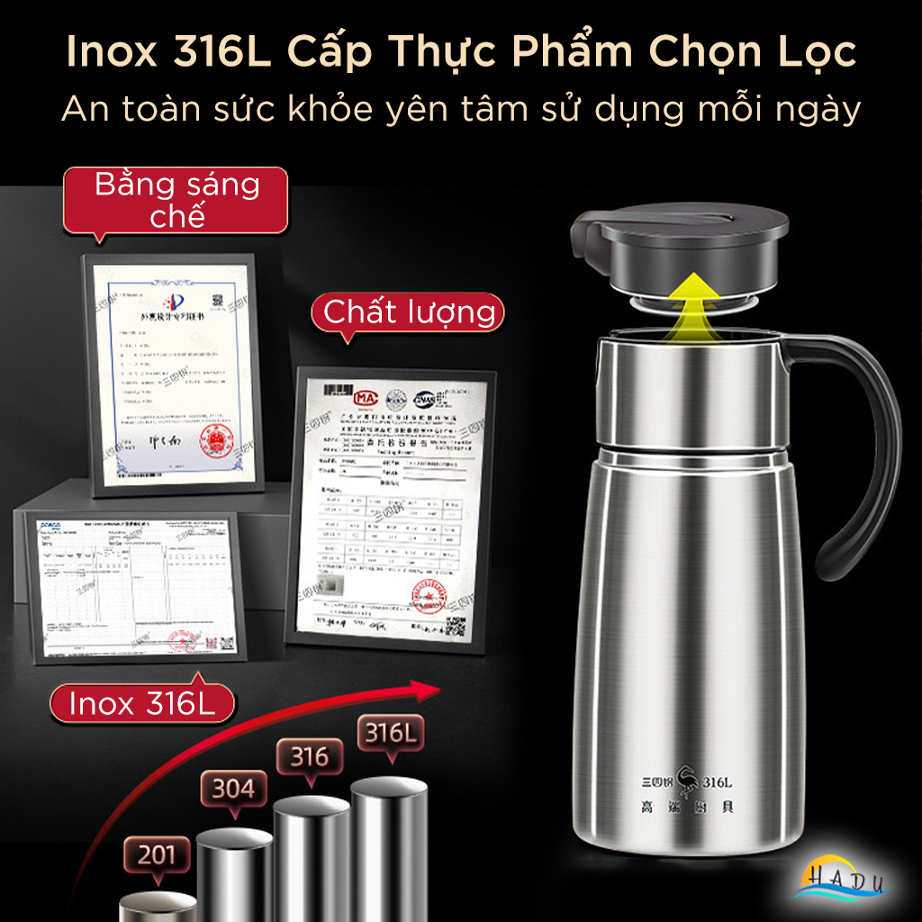 Chai Đựng Dầu Ăn Inox 316L SSGP 800ml, Nắp Từ Tính Thông Minh, Đạt Chất Lượng LFGB Đức