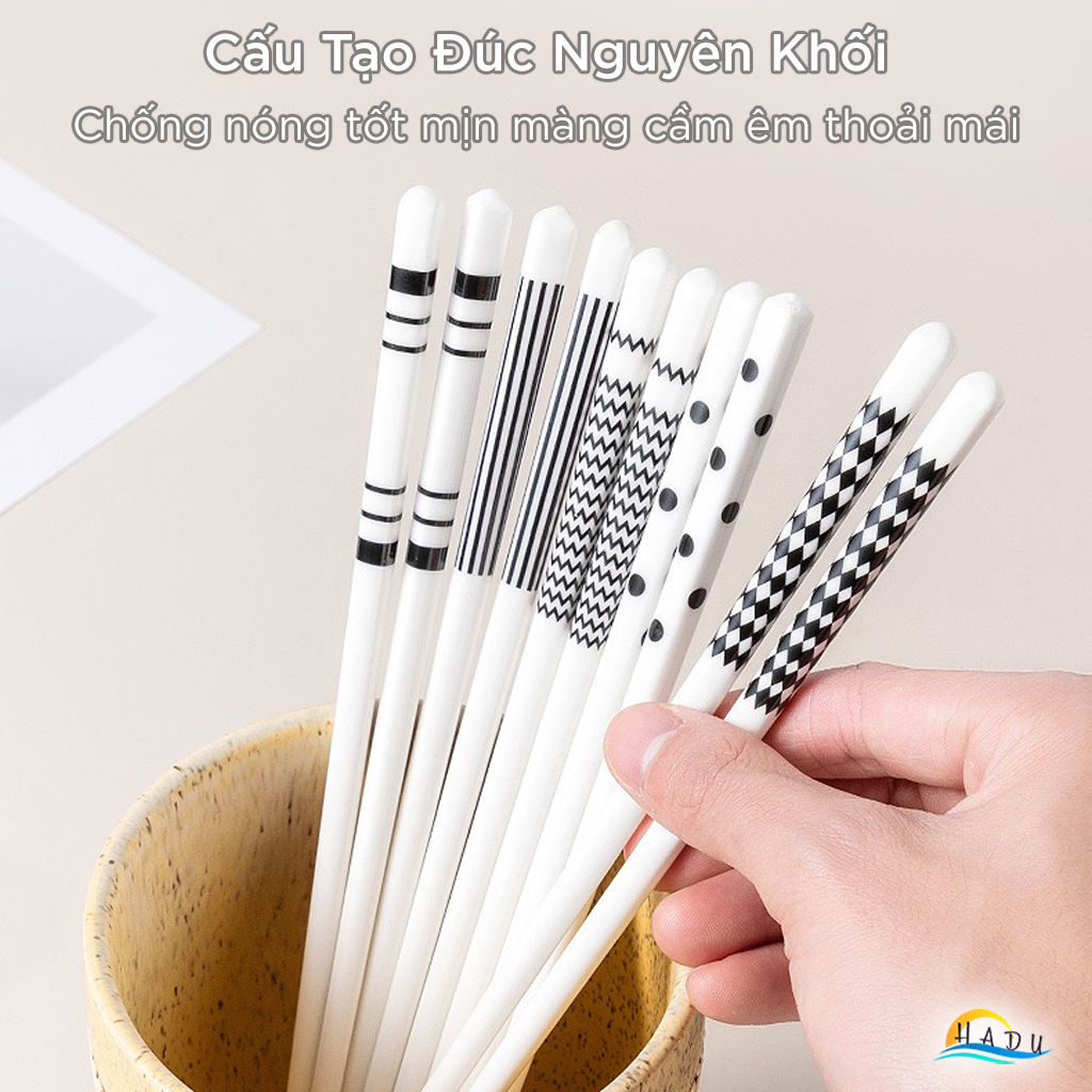 Bộ 5 Đôi Đũa Gốm Sứ HADU Cao Cấp, Chịu Nhiệt, Dùng Cho Máy Rửa Bát, 24.5cm