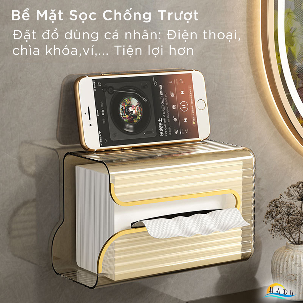 Hộp Đựng Khăn Giấy Treo Tường CCKO, Có Khay Đựng Đồ, Nhựa PET, Dán Tường, Nhiều Màu