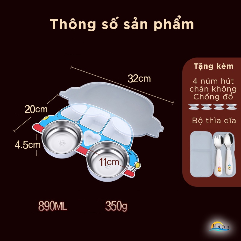 Khay Ăn Dặm Cho Bé Chống Đổ Inox 304 Có Nắp Cao Cấp Đạt Chất Lượng Đức SSGP