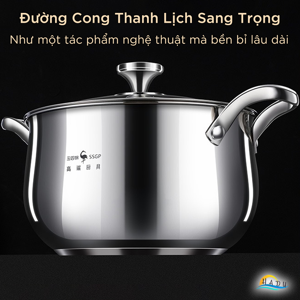 Nồi Hầm Inox 316L SSGP Đáy 5 Lớp, 22cm, 24cm, Kháng Khuẩn, Đạt Chất Lượng LFGB Đức