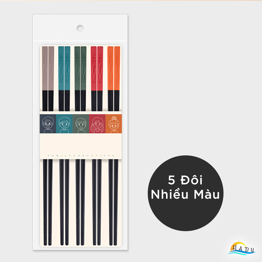 Bộ 5 Đôi Đũa Sợi Thủy Tinh HADU Họa Tiết Song Ngư, Chống Trơn, Chịu Nhiệt, 24.3cm, Đuôi 5 Màu