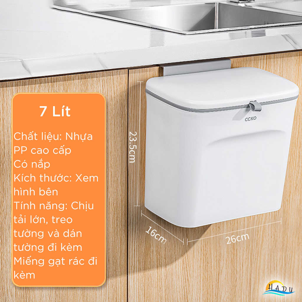 Thùng Rác Treo Tủ Bếp CCKO 7L 9L, Nắp Ngăn Mùi, 2 Chế Độ Mở (Trượt & Lật)