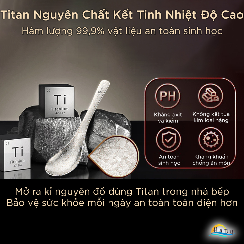 Thìa Ăn Titan Nguyên Chất SSGP, Siêu Nhẹ 22g, Kháng Khuẩn, Dài 15.5cm, Đạt Chất Lượng LFGB Đức