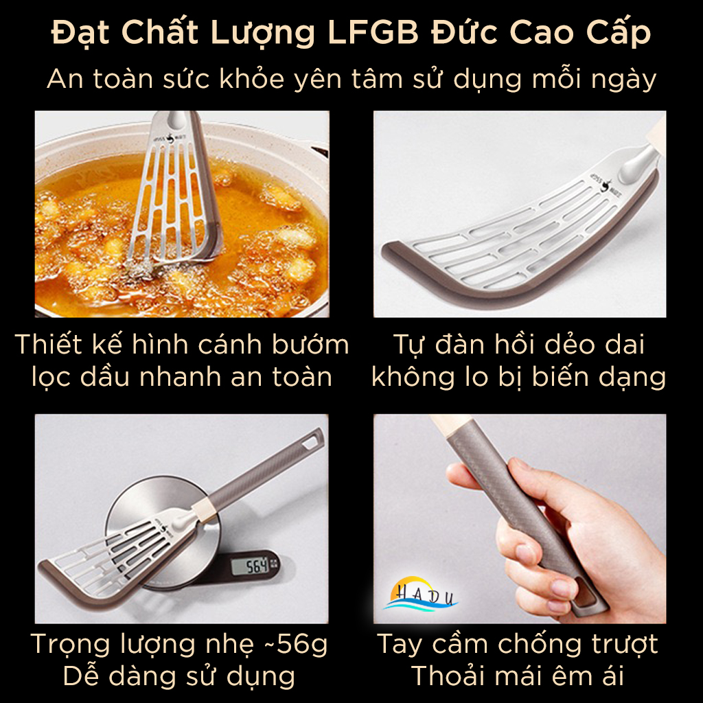 Xẻng Lật Lọc Dầu Silicone SSGP, Chịu Nhiệt, Không Trầy Xước Nồi, Đạt Chất Lượng LFGB Đức