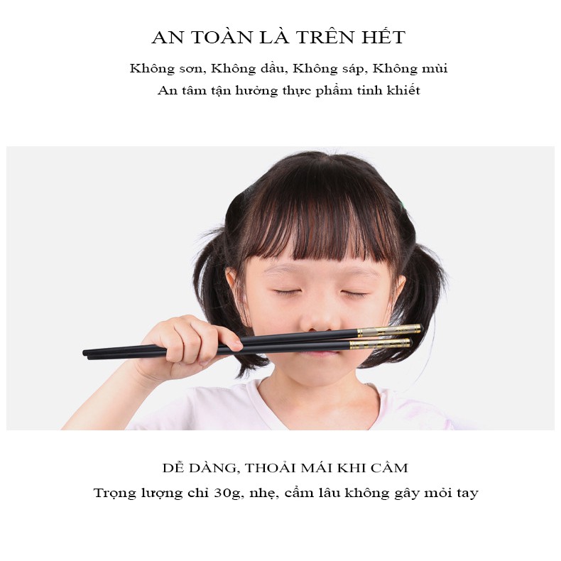 Bộ 10 Đôi Đũa Hợp Kim HADU Kiểu Nhà Hàng, Kháng Khuẩn, Chống Trơn, 27.3cm, Vàng Bạc