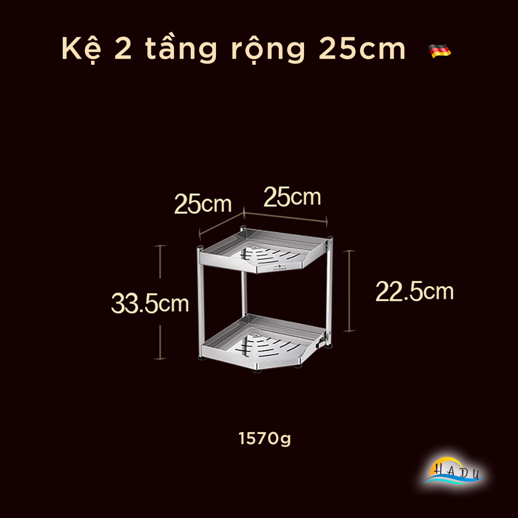Kệ Góc Bếp Inox 304 SSGP, 2 Tầng, Gấp Gọn, Đạt Chất Lượng LFGB Đức