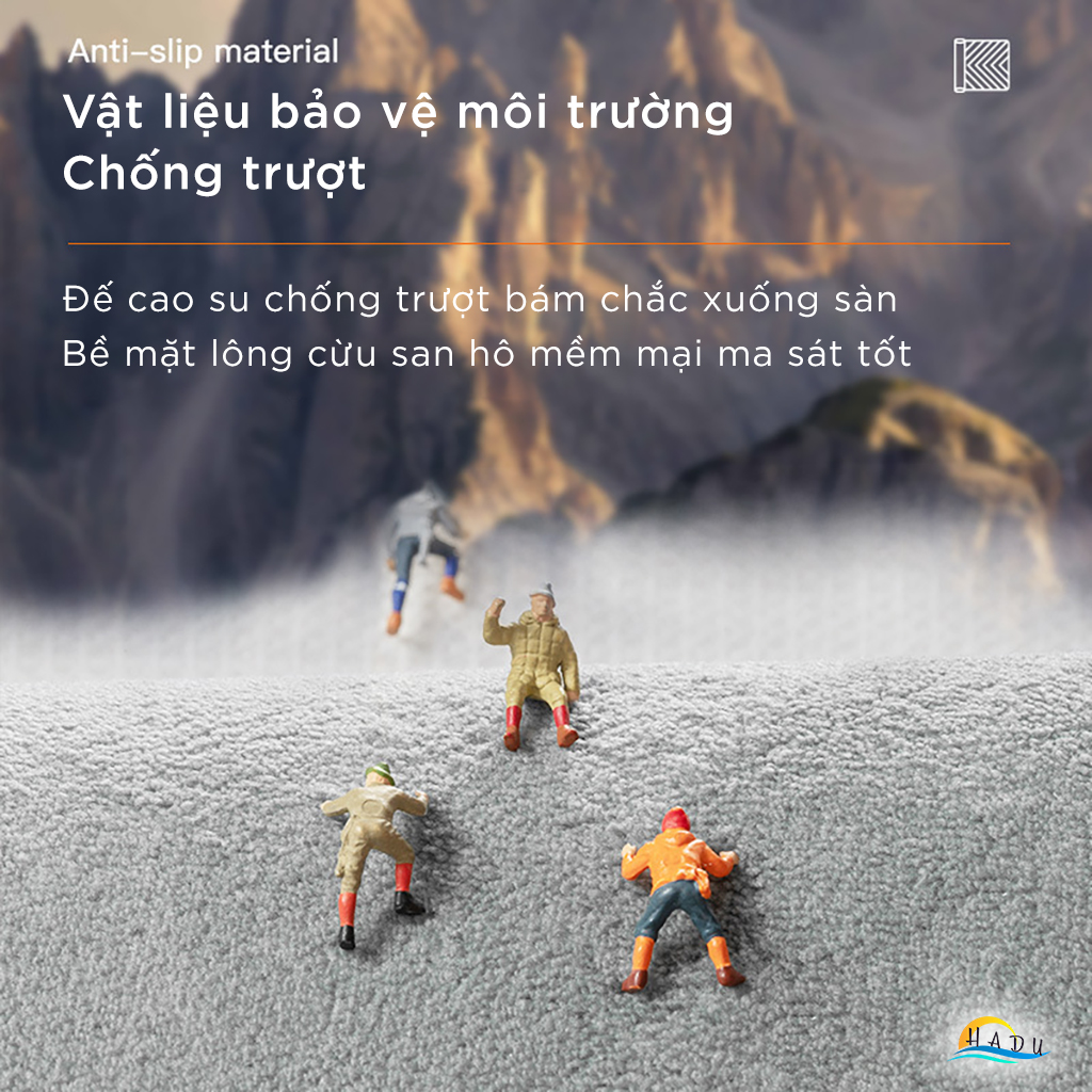 Thảm Lau Chân Siêu Thấm Hút HADU, Lông Cừu San Hô, Chống Trượt, Mềm Mại, 40x60cm