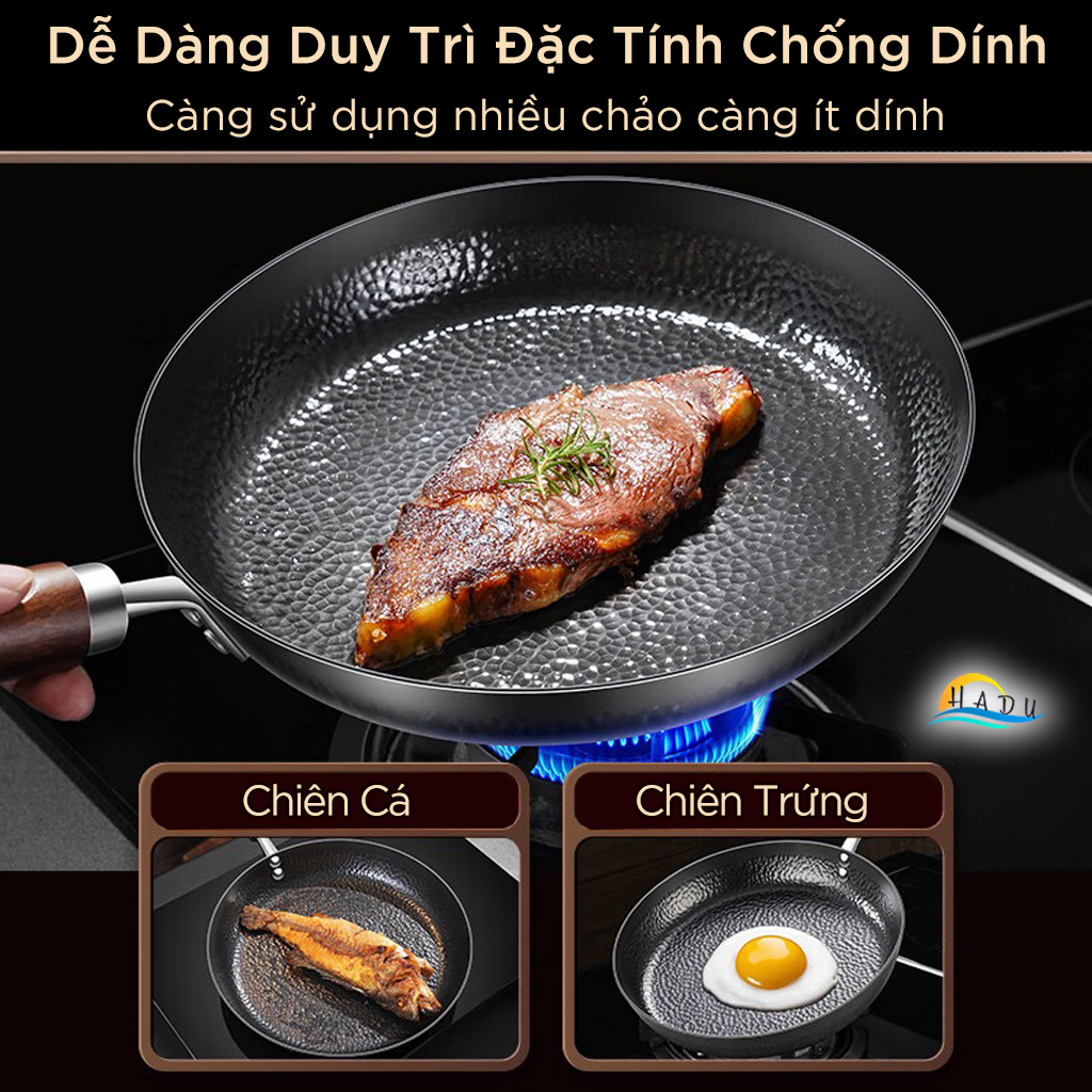 Chảo Gang Đúc Nguyên Khối Đã Tôi Chống Dính Cao Cấp SSGP, Chảo Chiên Rán Trứng Bít Tết Đạt Chất Lượng LFGB Đức