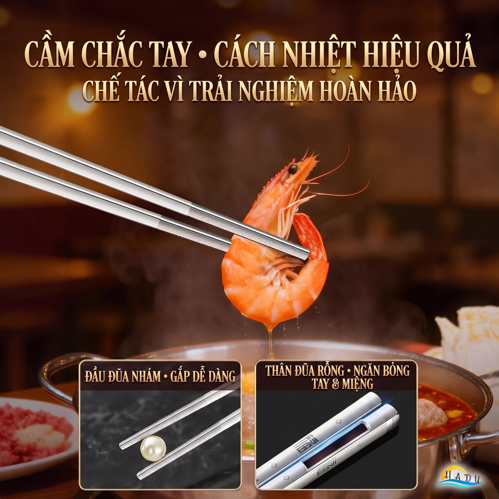 Đũa Ăn Cơm Inox 316L Cao Cấp Sang Trọng Kháng Khuẩn Chống Mốc Chống Trượt Cách Nhiệt SSGP